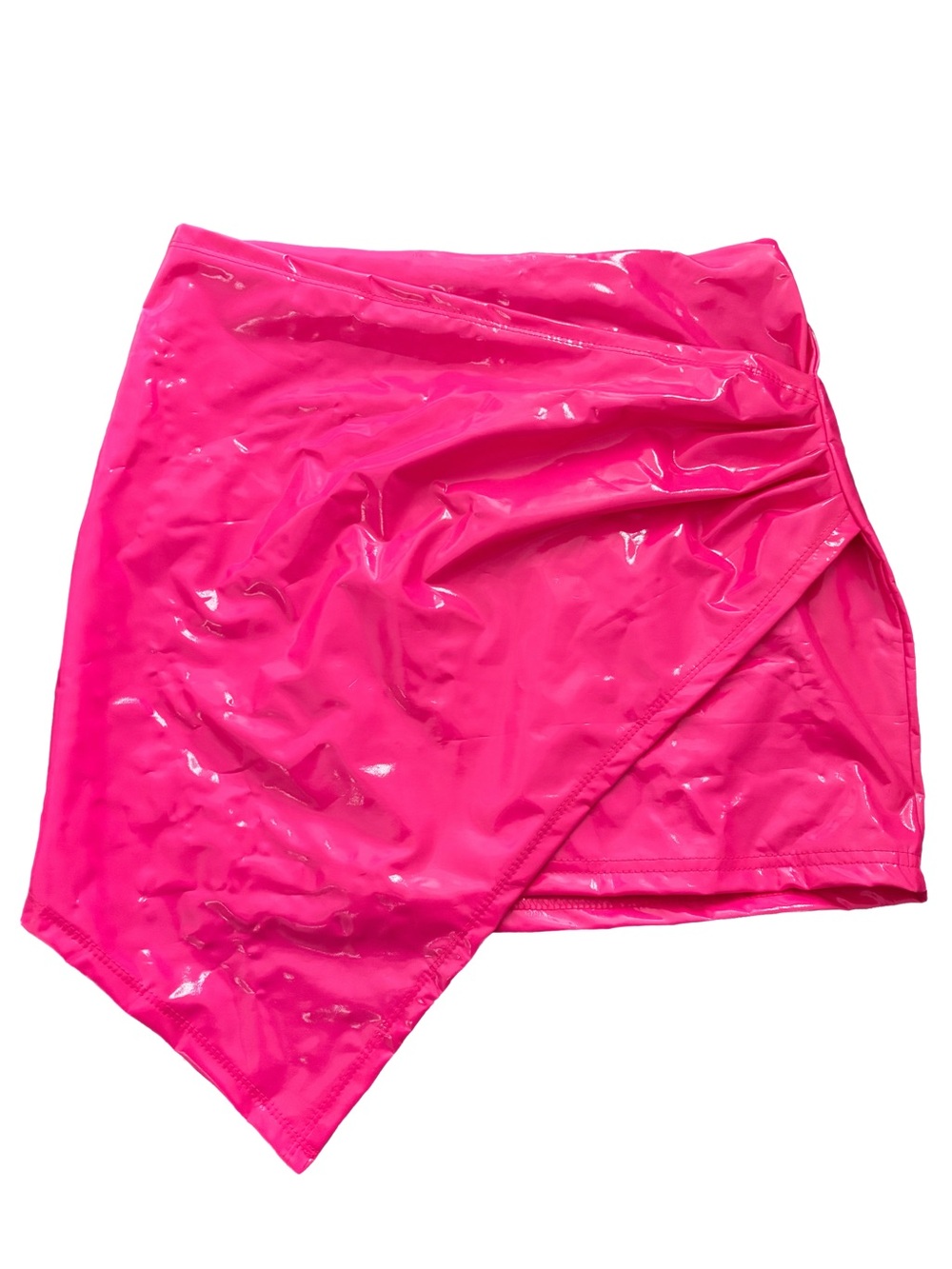 Hot Pink Glossy Asymmetric Mini Skirt